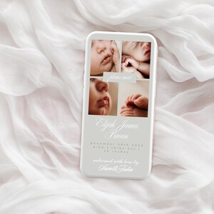 Newborn Baby Girl Introduction Card, Baby Girl Arrival Announcements, send baby announcements, sendable custom customizable baby arrival template, free template baby arrival announcement, mobile virtual electronic, editable in Canva, Instant download, simple modern elegant minimalist clean, welcome baby, hello world, hello baby, meet our baby, beautiful baby girl, png, jpg