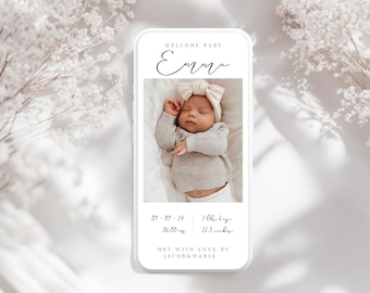 Baby Girl Birth Announcement: Mobile Canva Template (Digital Download)