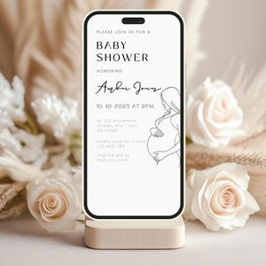Digitale babyshoweruitnodiging, bewerkbare mobiele minimalistische uitnodiging voor een babyshower, elektronische eenvoudige schone sjabloon - direct bewerken op canvas