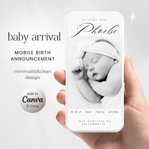 Geburtsankündigungsvorlage für Neugeborene, Geburtsankündigung für Neugeborene, Geburtsankündigung für saubere Babys, Geburtsankündigung für Neugeborene in Canva