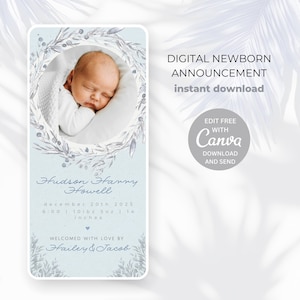 Baby Boy Arrival Announcement Template, New Born Baby Boy Birth Digital, Blue Baby Birth Introduction, Mobile Baby Announcer Edit in Canva