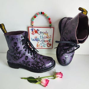 Dr Martens 1460 8 Hole Skull Velvet Floral Purple Boots UK6.5 EU40