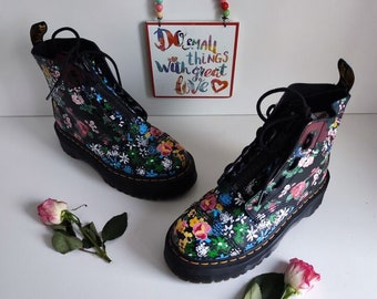 Dr Martens sinclair floral mash up platform quad sole boots UK6 EU39 US8