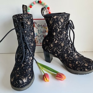 Dr Martens Darcie Lace black court ankle heeled boots UK 6 EU 39 US 8