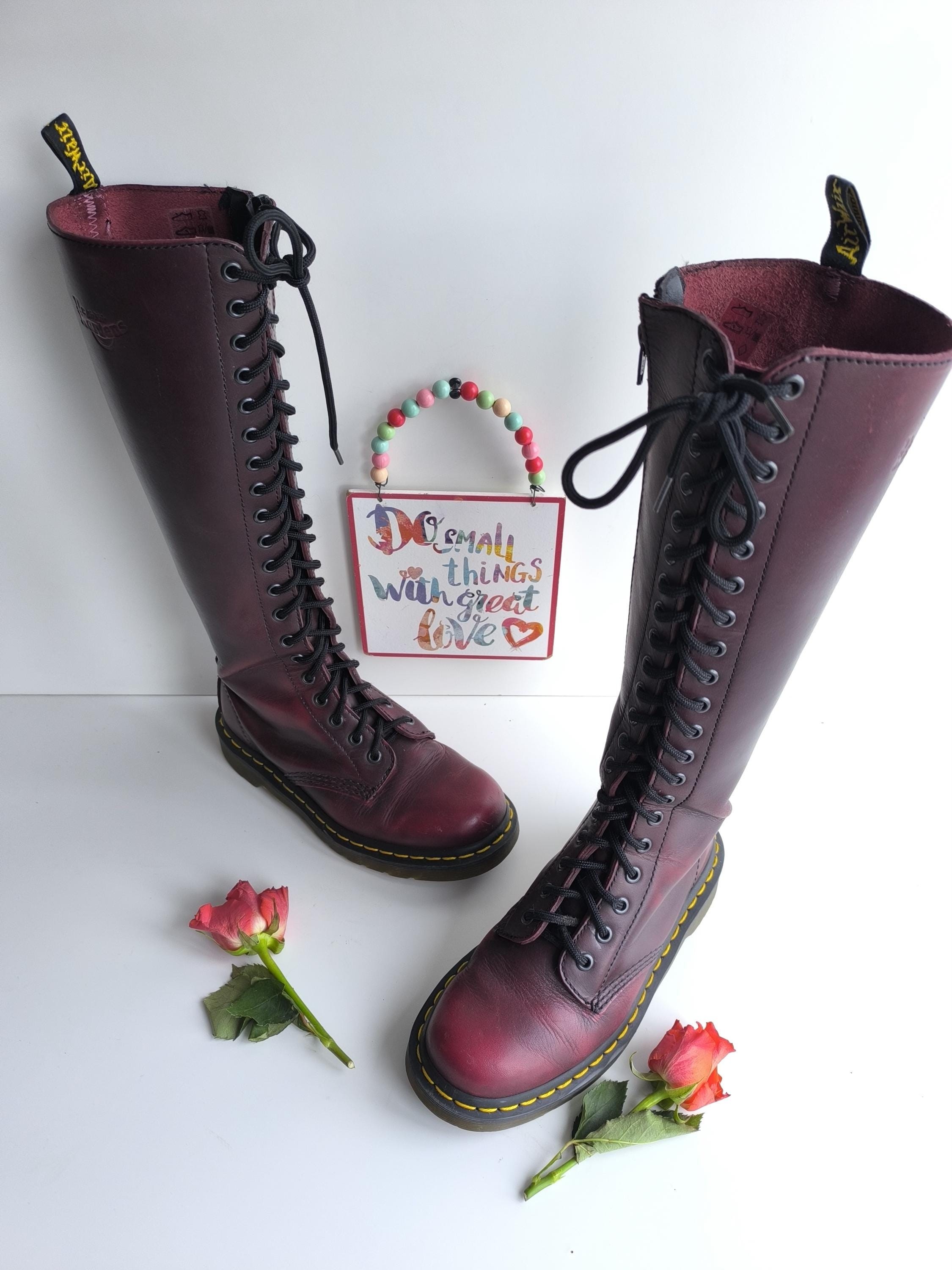 Dr Doc Martens Zip 20 Hole Burgundy 1B60 Knee High Tall Boots UK4