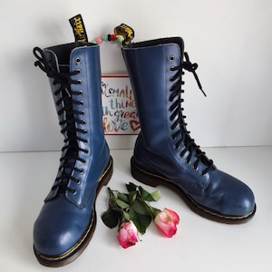 Dr Martens 14 eye 1914 blue Metal Toe Vintage England Doppelstiche