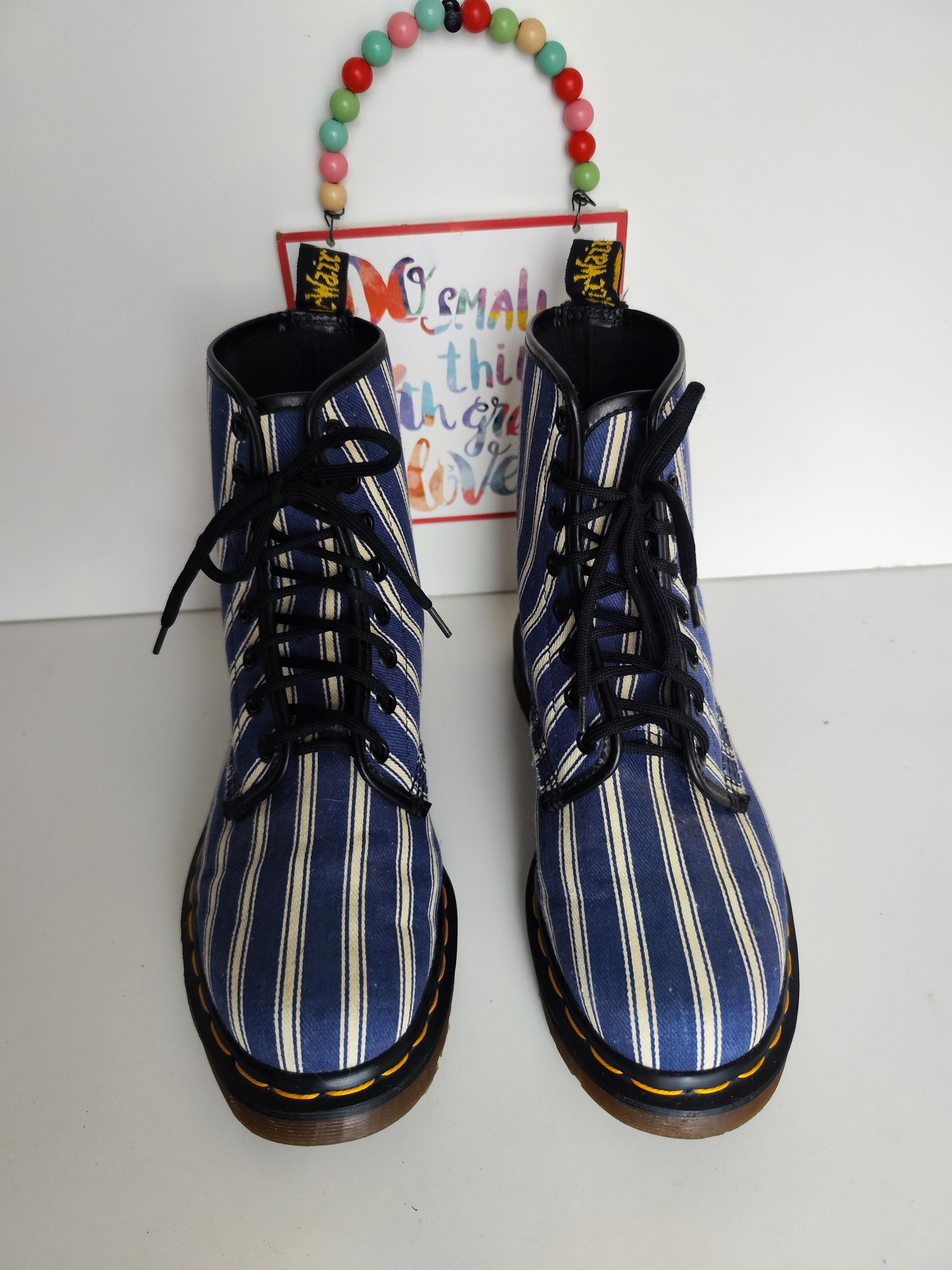 Dr Martens 1460 8 Hole Blue Fabric Stripes Vintage England Boots