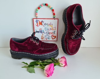 Dr Doc Martens 1461 Agyness Deyn red velvet creepers shoes UK 6 EU 39 US 8