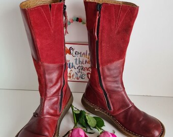 Dr Martens red leather 3a63 patchwork wedge mid calf boots UK6 EU39 US8