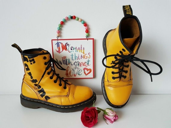 Dr Martens 1460 8 Hole Logo Brand Name Printed Yellow Boots