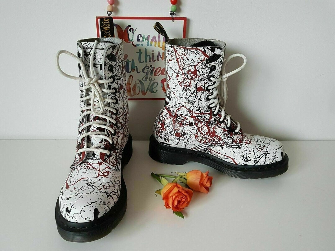 Dr Martens 1490 10 Hole White Red Blood Paint Color Splatter