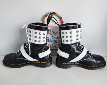 Dr Martens 1490 Joska Stud Black White Ankle Buckle Boots UK6.5