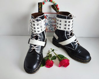 Dr Martens 1490 Joska Stud Black White Ankle Buckle Boots UK6.5