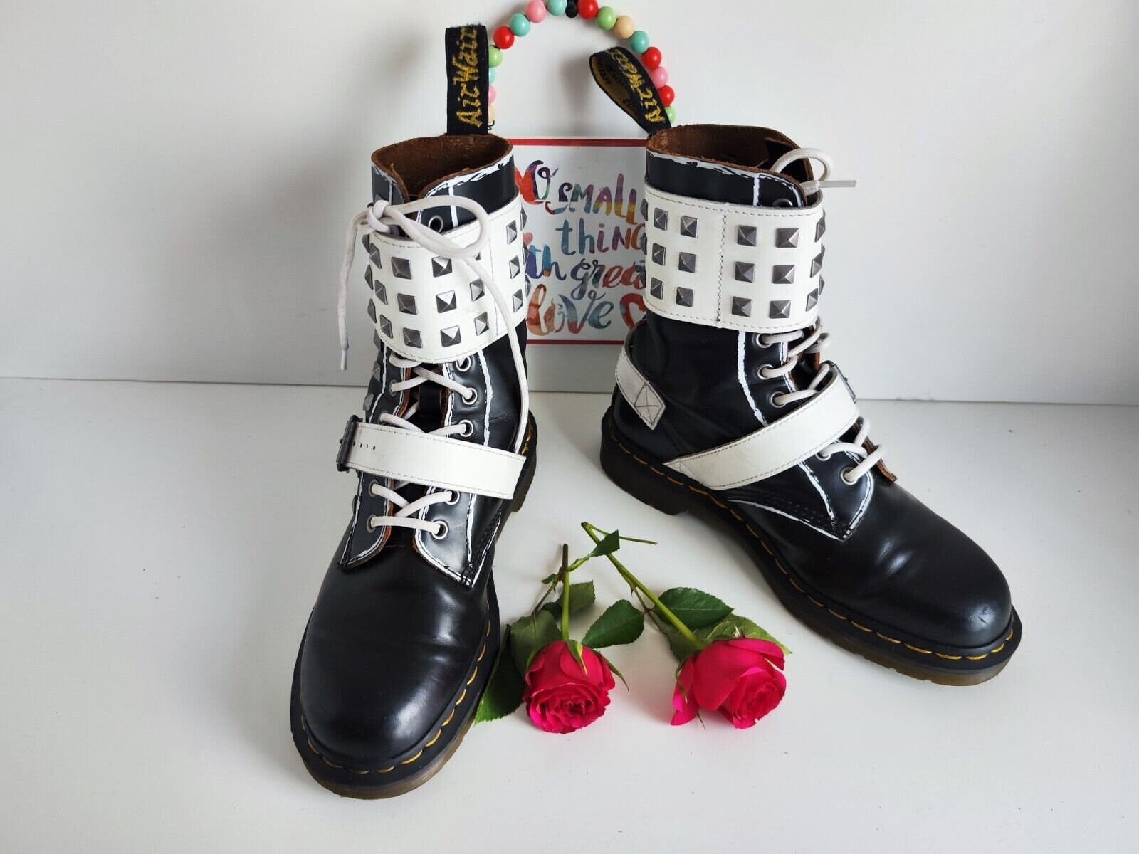 Dr Martens 1490 Joska Stud Black White Ankle Buckle Boots UK6.5