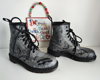 Dr Martens 1460 OT Tattoo Gunmetal Grey Japanese Dragon Art Boots