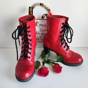 Rare Dr Martens Diva Darcie red floral emboss heeled court boots UK 4 EU 37 US6