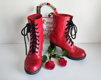 Rare Dr Martens Diva Darcie Red Floral Emboss Heeled Court