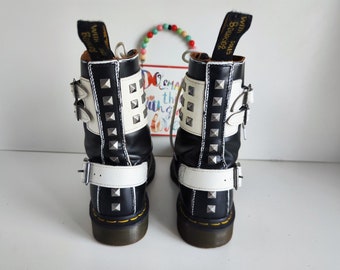 Dr Martens 1490 Joska Stud Black White Ankle Buckle Boots UK6.5
