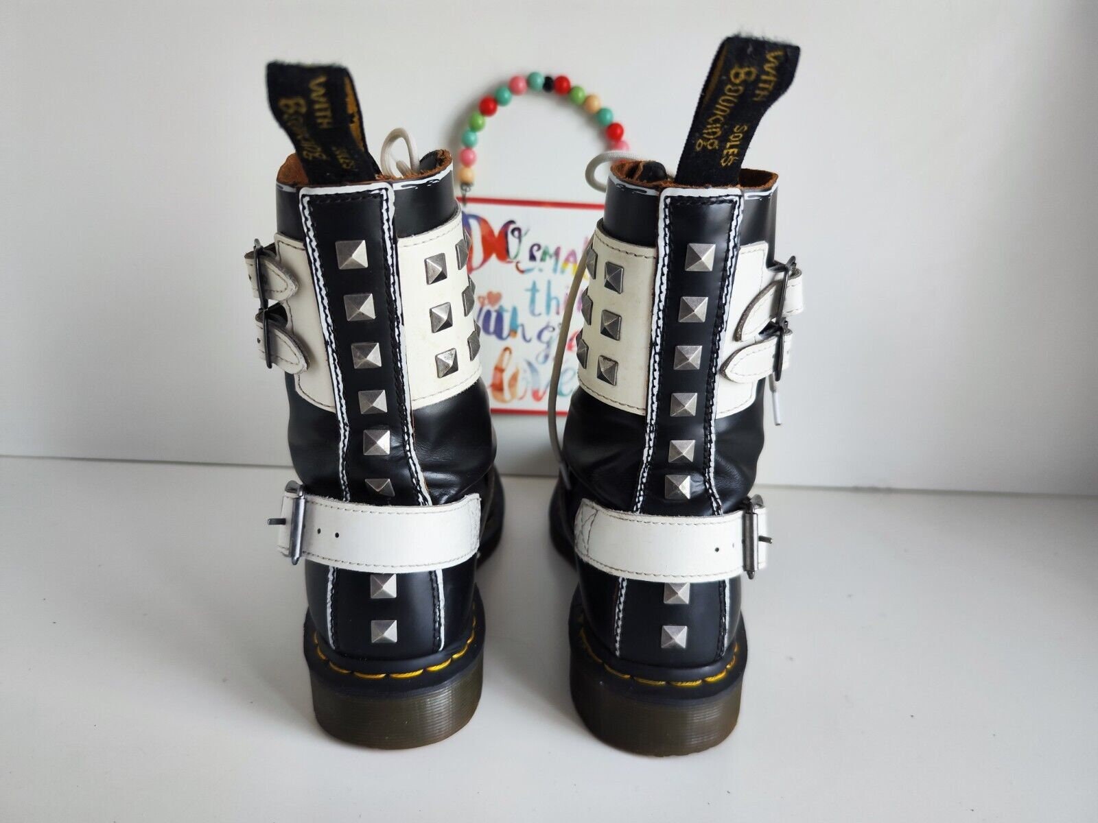 Dr Martens 1490 Joska Stud Black White Ankle Buckle Boots UK6.5