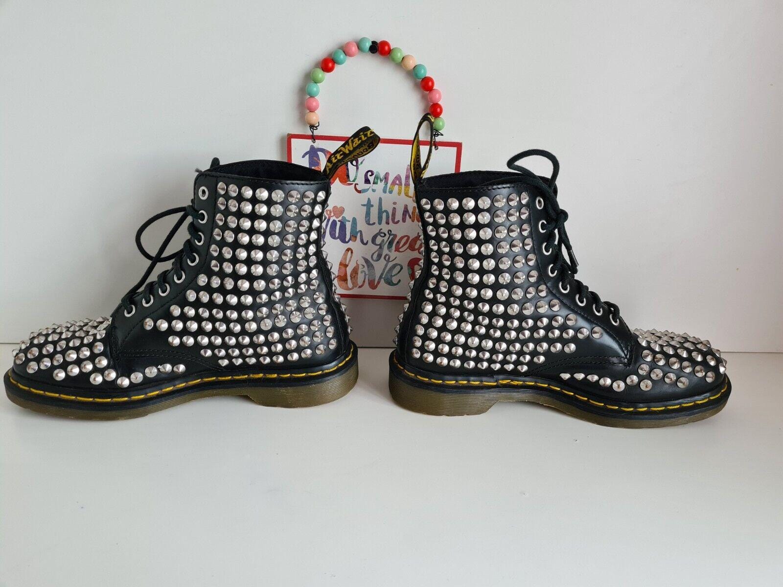 Dr. Martens Black and White Studded Boots 10 Men Dr Martens Spike Chrome Studded Metal Silver Black 1460 8  main image 4