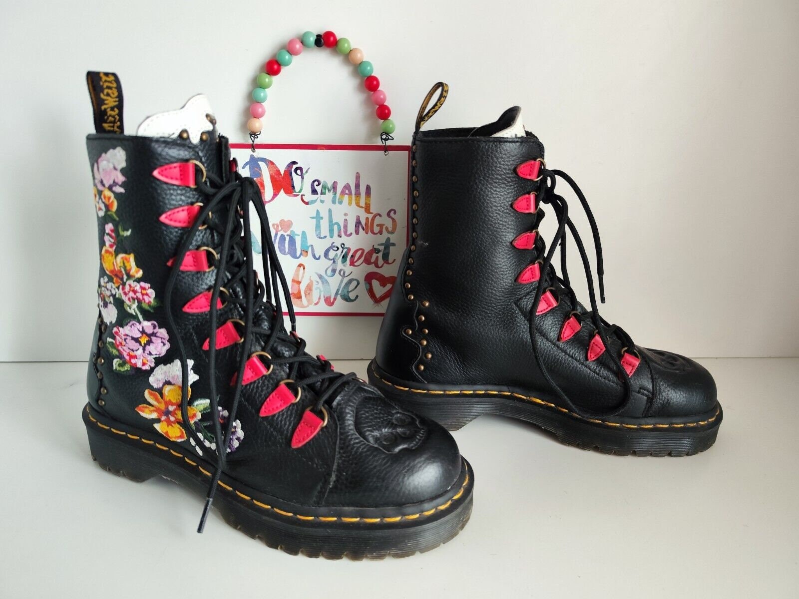 Dr Doc Martens Nyberg Milled Nappa Skull Flowers Black Boots UK 6 EU 39 US 8 Etsy UK