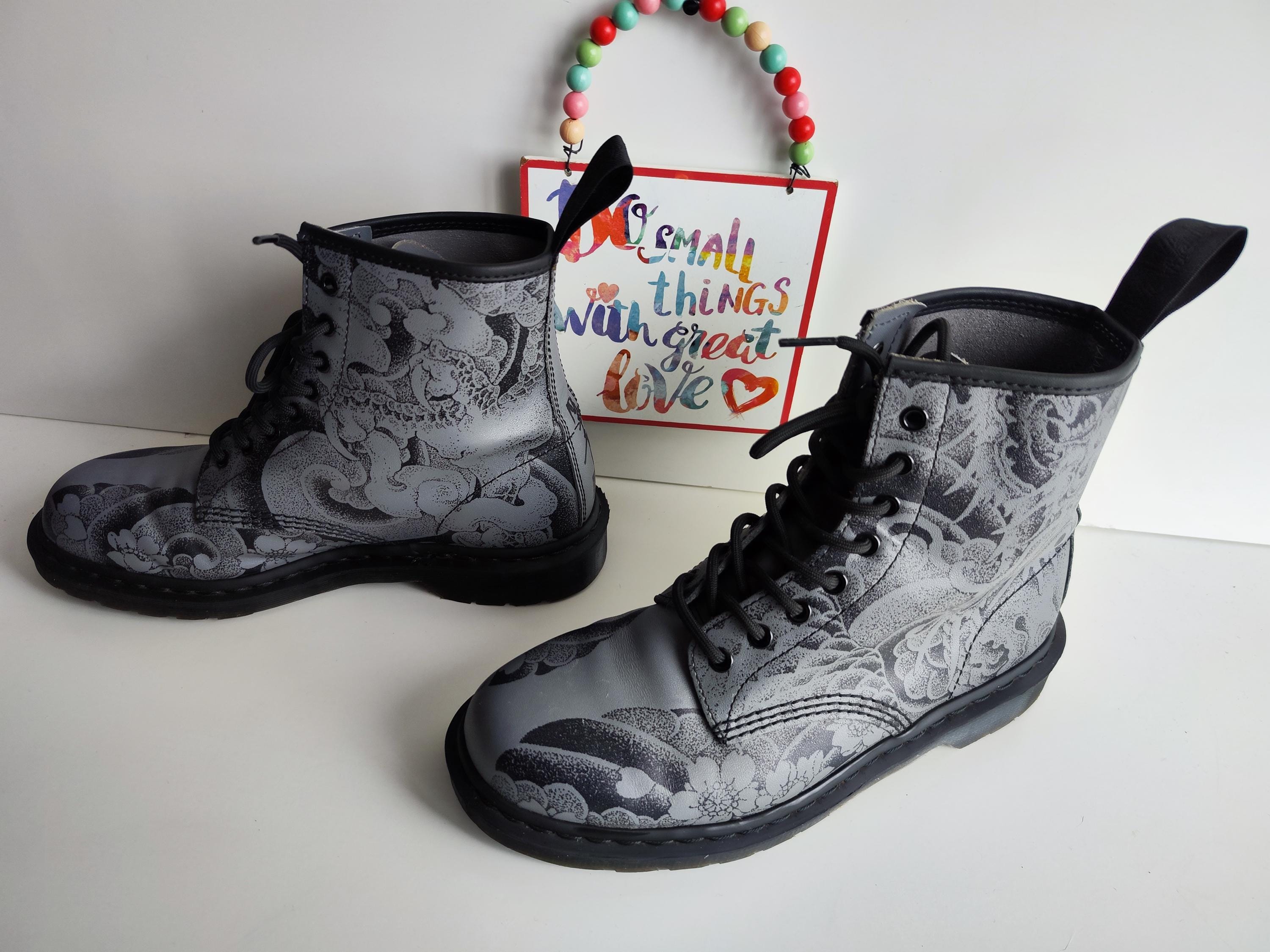 Dr Martens 1460 OT Tattoo Gunmetal Grey Japanese Dragon Art Dr Martens 1460 OT Tattoo Gunmetal Grey Japanese Dragon Art