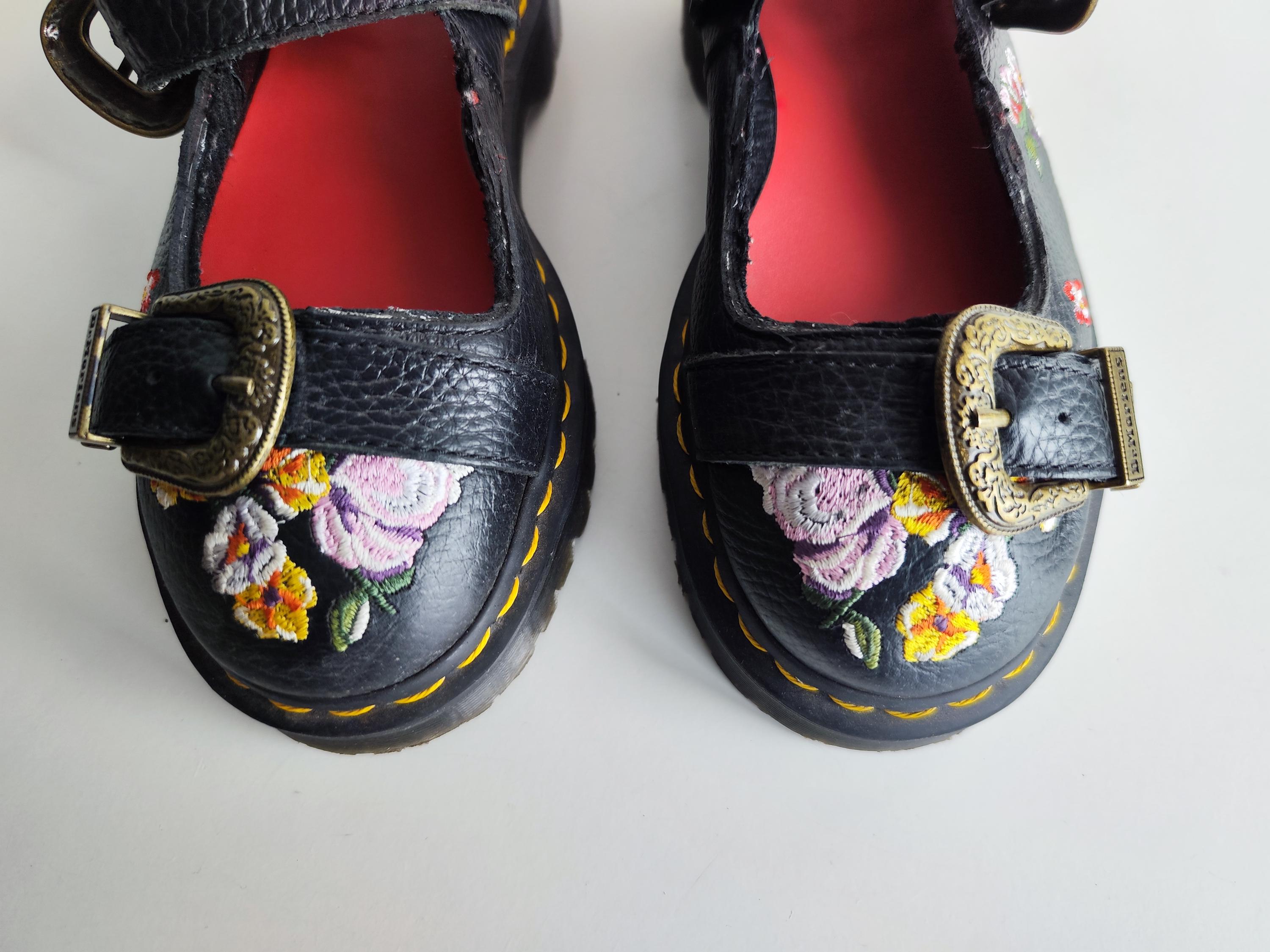 Dr Doc Martens Flats 1461 Mukai Buckle Skull Mary Jane Floral