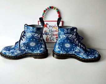 Blue Bandana Print Black Bandana Thigh High Boots Dr Martens 1460