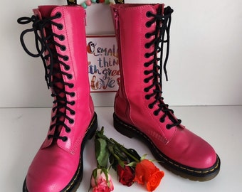 Dr Martens 1b99 14 Eye Pink Fuchsia Dot Midcalf Boots Zip UK4 EU37