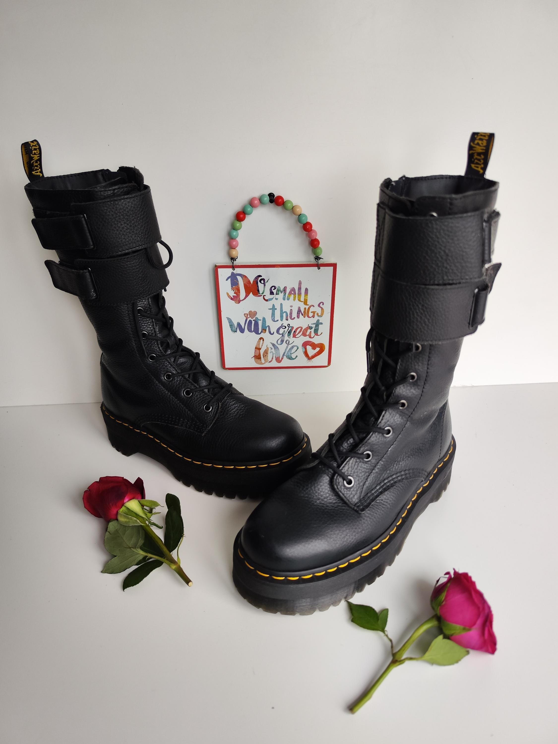Dr Martens Jadon Jagger Strap Black Quad Platform Sole Boots