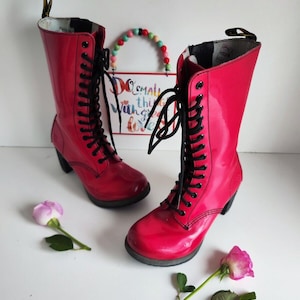 Rare Dr Martens Diva Dee Darcie red heeled patent leather court boots UK4 EU37