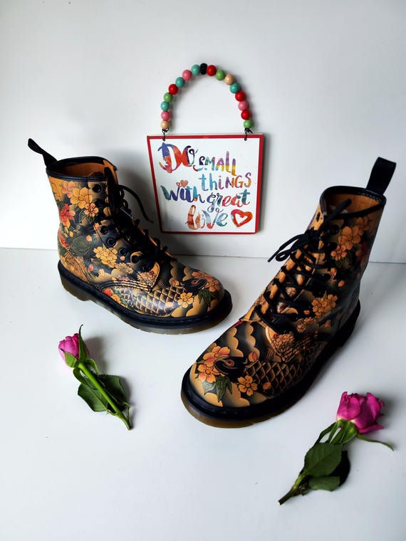 Dr Martens 1460 Tattoo Brown Japanese Koi Fish Design Boots Dr Martens 1460 Tattoo Brown Japanese Koi Fish Design Boots