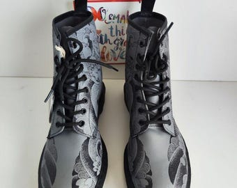 Dr Martens 1460 OT tattoo gunmetal grey Japanese Dragon Art boots UK10 US11 EU45