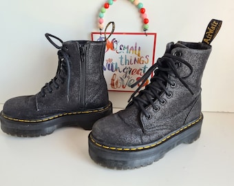Plateau Stiefel Dr Martens Damen Pailletten Dr Martens Glitter Stiefel  Schwarz Glitzer Dr Doc Martens 1460
