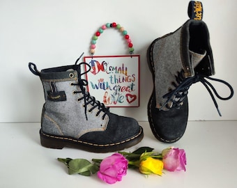 Dr Martens 1460 8 Hole Flowers Floral Pascal Black Purple Boots