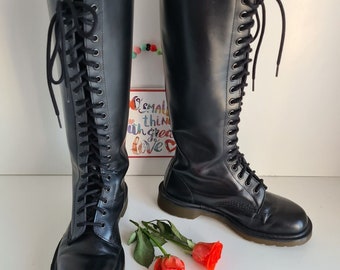 Dr Martens 20 Hole Knee High 1420 Black Tall Boots Limited Edition