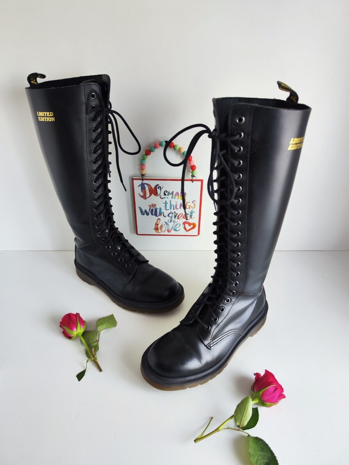 Dr Martens 20 Hole Knee High 1420 Black Tall Boots Limited