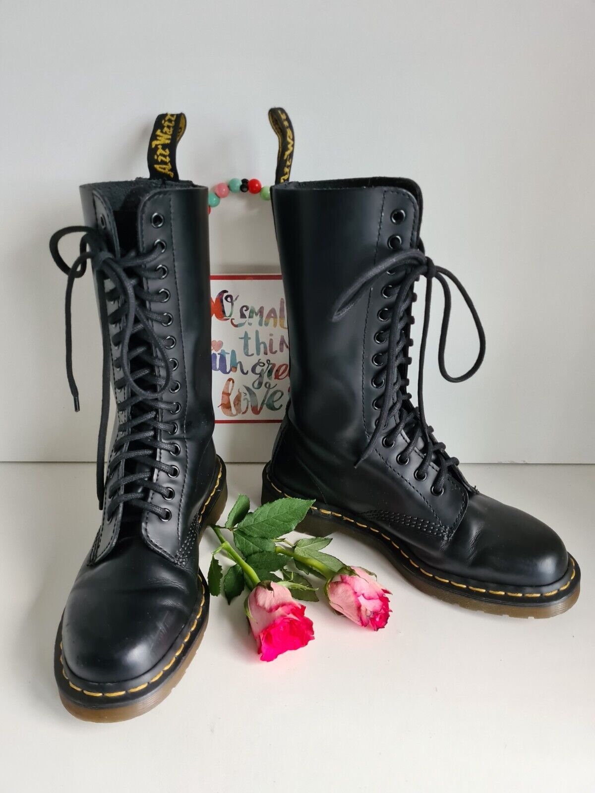 Dr Doc Martens 1914 14 eye mid calf black combat punk boots UK 6 EU 39 US 8