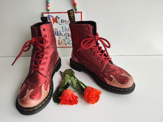 Dr Martens Pascal Flame Glitter Red 1460 8 Eye UK5 EU38 US7 - Etsy
