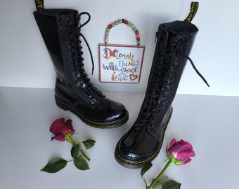 Dr. Martens 14-eye Patent Leather Mid-calf Boots, Double Zip (UK7