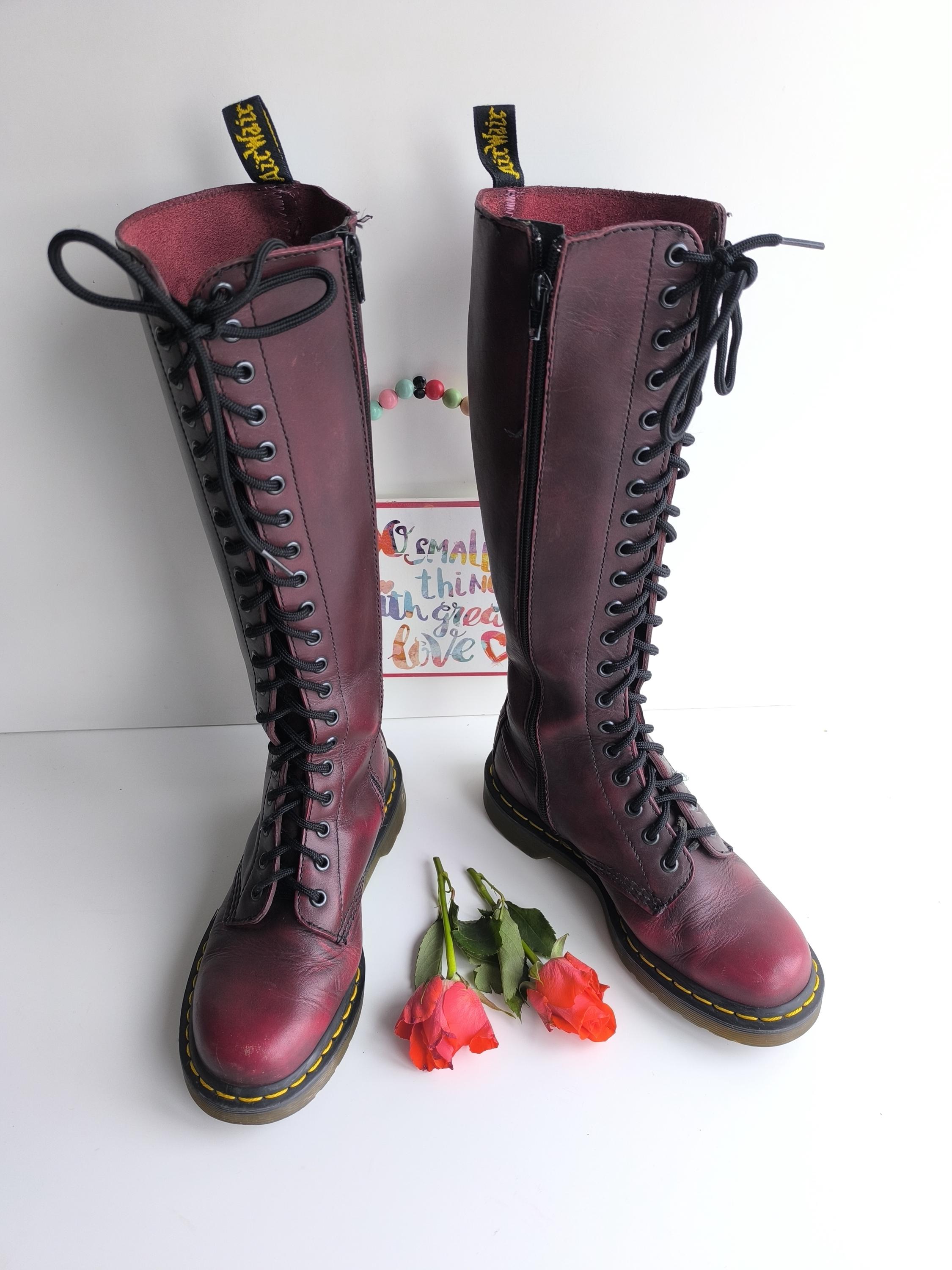 Vintage Dr. Martens 1B60 Burgundy Leather Knee High Boots (UK4