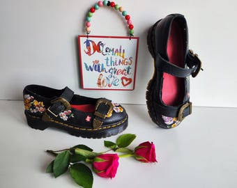 Dr Doc Martens Flats 1461 Mukai Buckle Skull Mary Jane Floral