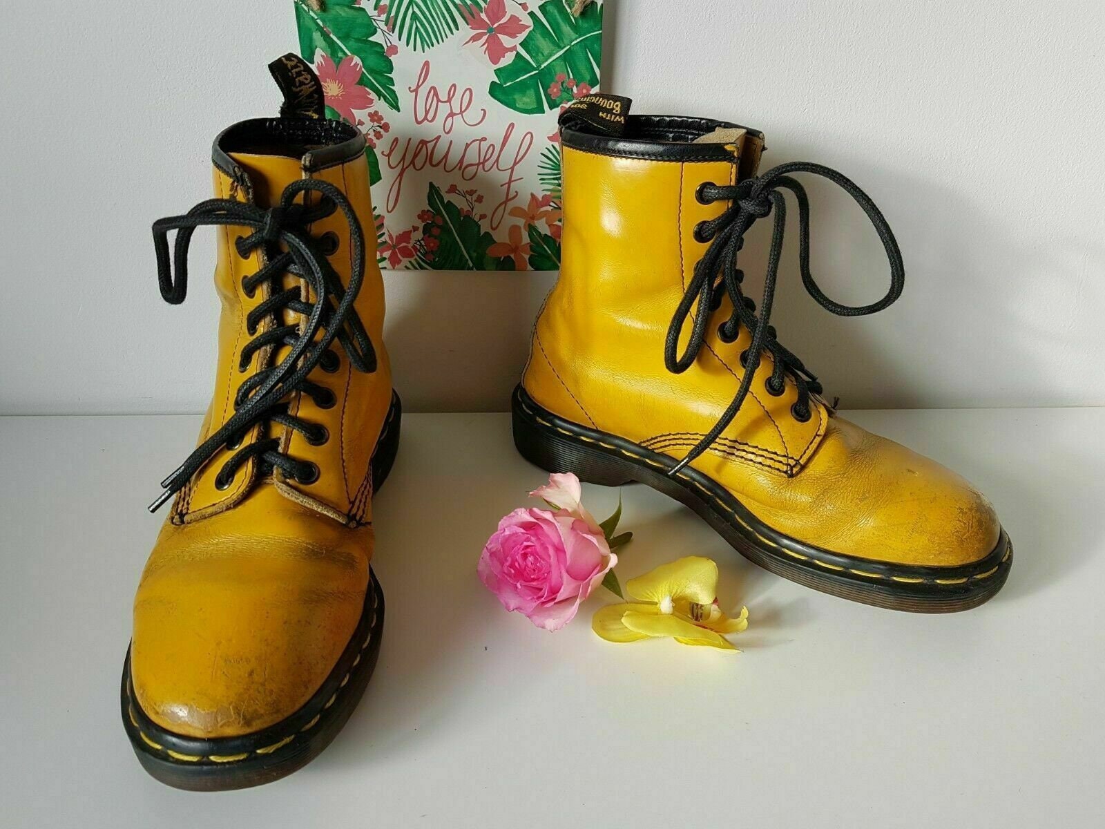Vintage Dr Martens 1460 Yellow Leather Boots, UK 5 - Etsy