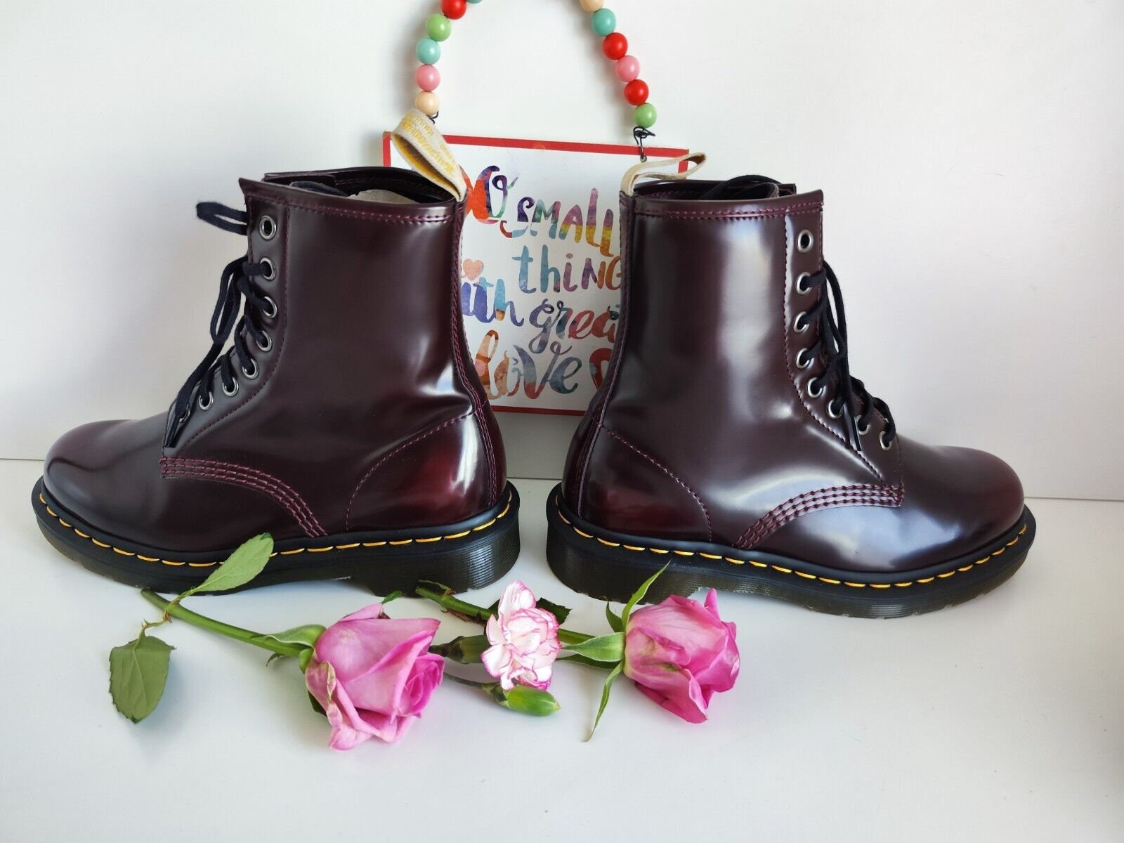 ドクターマーチン Dr.Martens VEGAN cherry red Dr. Martens 1460 Vegan Cherry Red Boots, Pre Loved, Mens