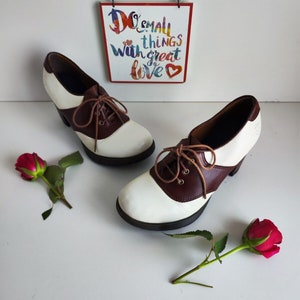 Dr Doc Martens Darcie Sara heel brown white court shoes UK4 EU37 US6
