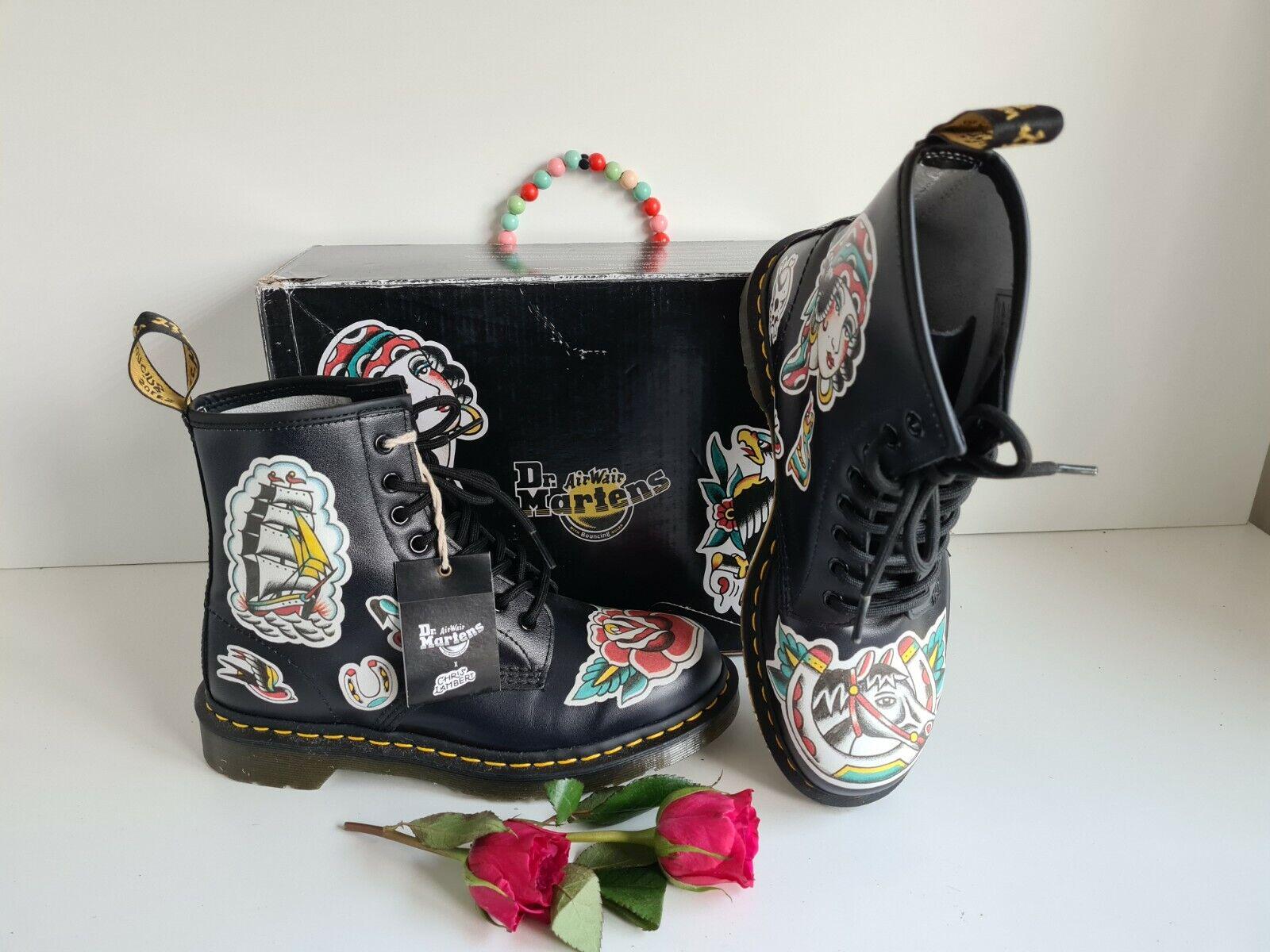 Women's Dr Martens 1460 Black Tatoo Tattoo Chris Lambert 8 Eye