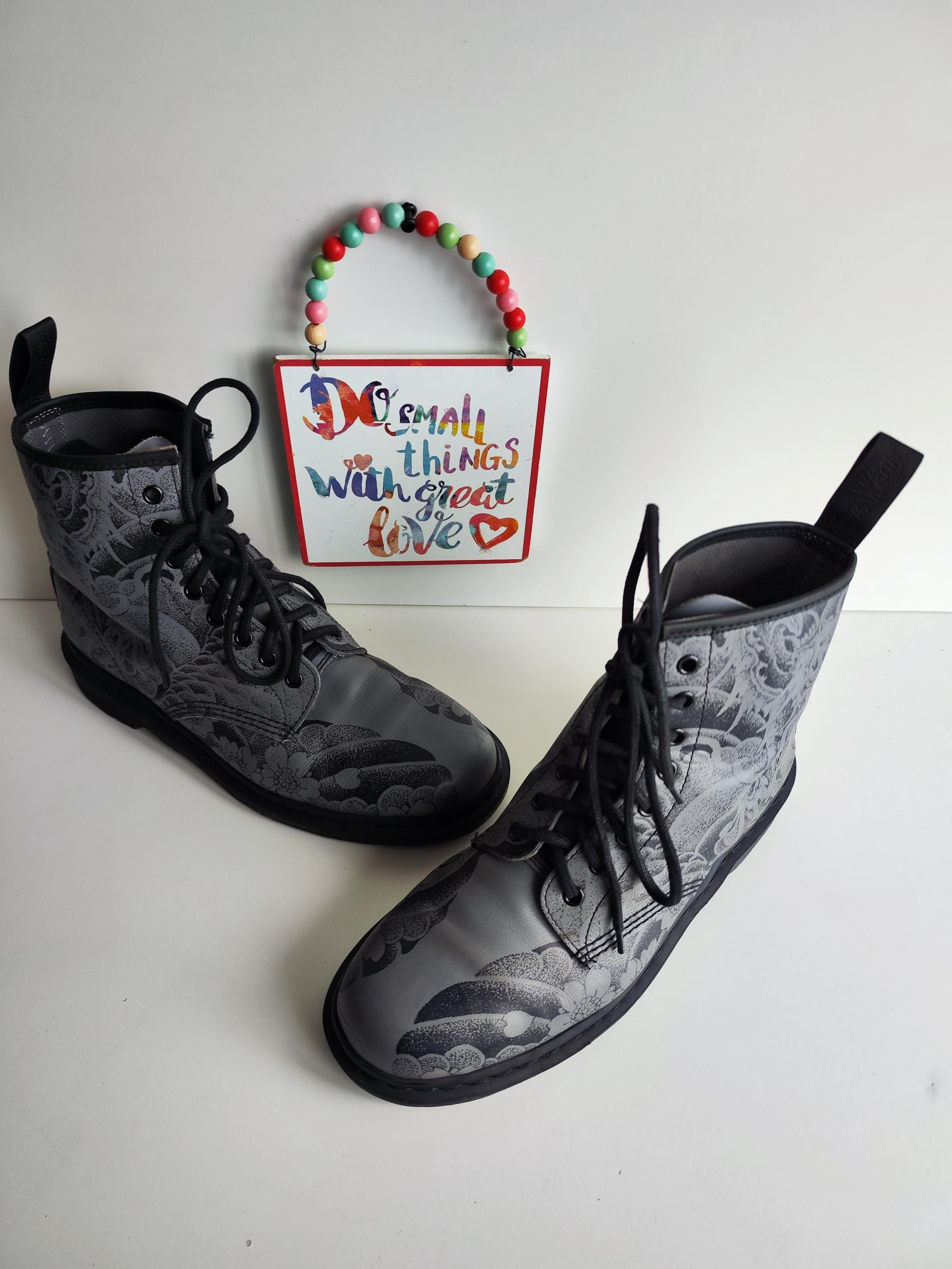 Dr Martens 1460 OT Tattoo Gunmetal Grey Japanese Dragon Art Boots 