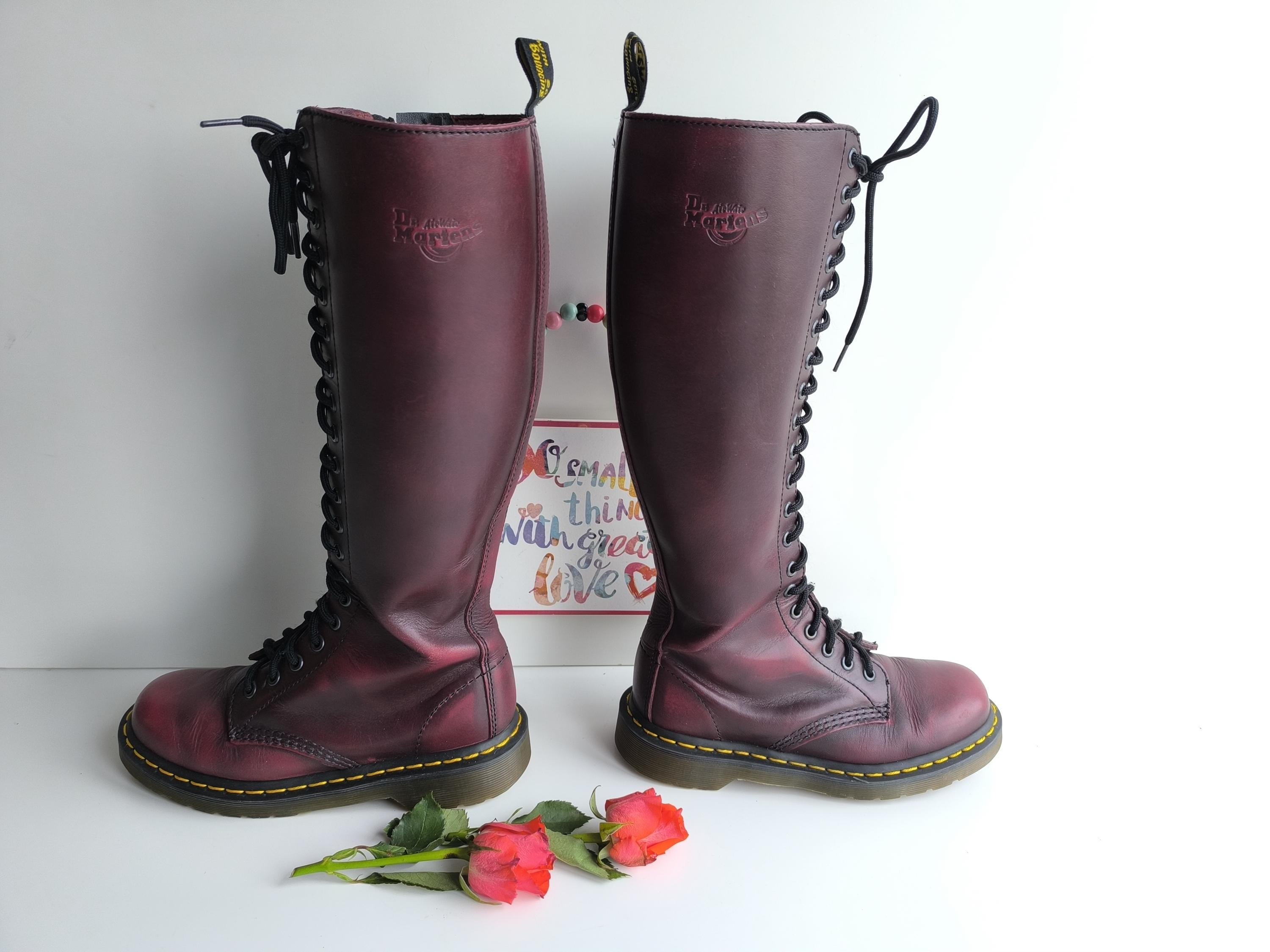 Vintage Dr. Martens 1B60 Burgundy Leather Knee High Boots (UK4 