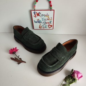 Dr Martens 8493 suede green platform quad chunky sole vintage england boots UK4