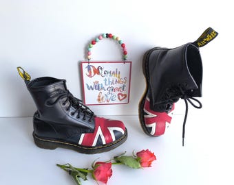 Dr Martens Union Jack 1460 8 Eye Black Red Orange Leather Boots